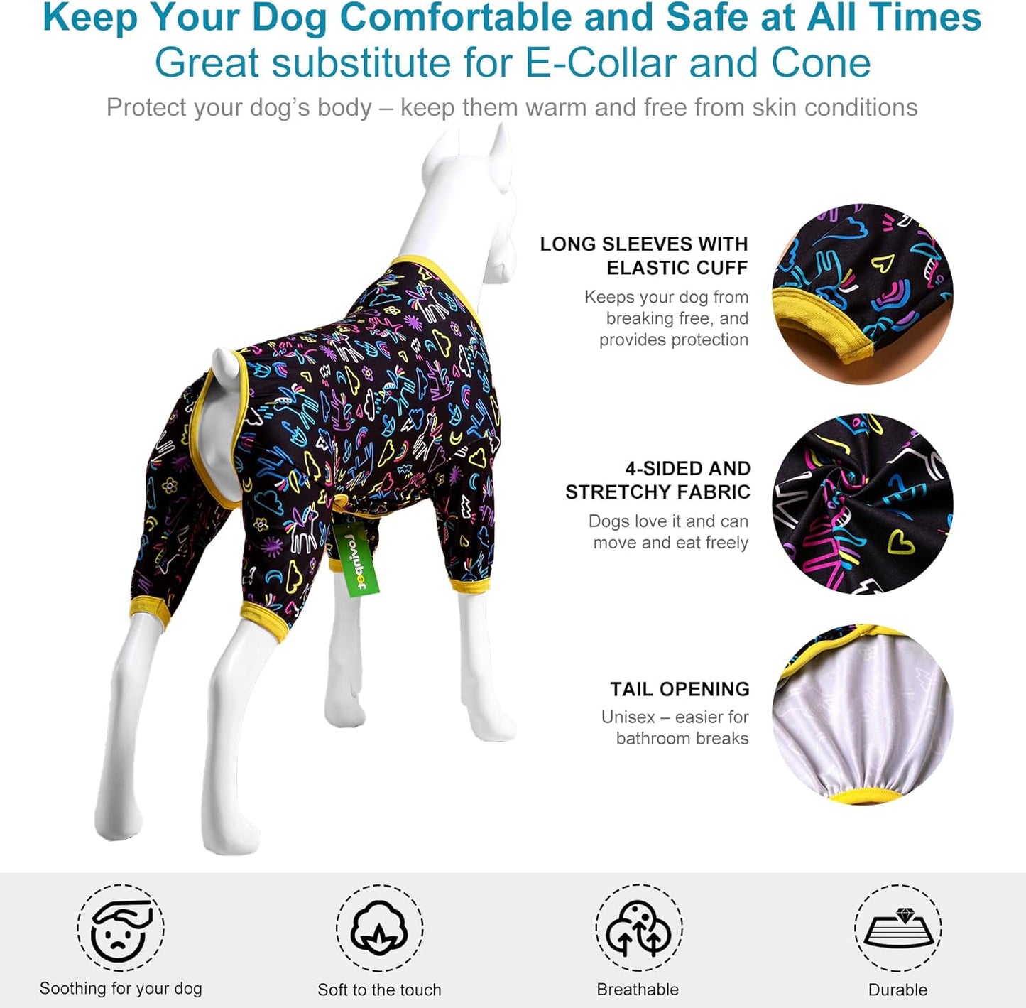 LovinPet Large Dog Pajamas - Stretch Knit Dog Shirt, PJs for Pitbulls, Unicorn Print, Lightweight Pullover Pet PJs, Pet Pajamas for Dogs, Pitbull Clothes, Pitbull Shirt, Blue 3XL