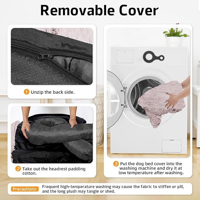 GGIB Calming Dog Bed Fluffy Plush Dog Mat for Furniture Protector with Removable Washable Cover for Large Medium Small Dogs and Cats (Medium, Rust White)