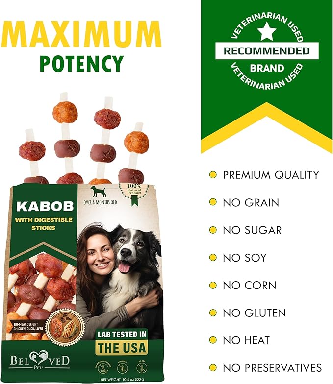 Beloved Pets Dog Treats Rawhide-Free Kabobs with Duck & Chicken Human Grade Meat 11 oz - All Natural Pet Dried Snacks & Grain Free Long Lasting Chews for Large & Small Dogs - Supports Healthy Teeth