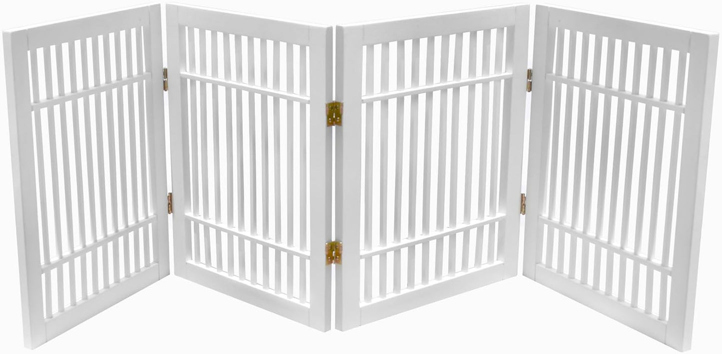 Pet Dog Gate Strong and Durable Freestanding Folding Acacia Hardwood Portable Wooden Fence Indoors or Outdoors by Urnporium (White Pet Gate, 4 Panel 24" Tall)