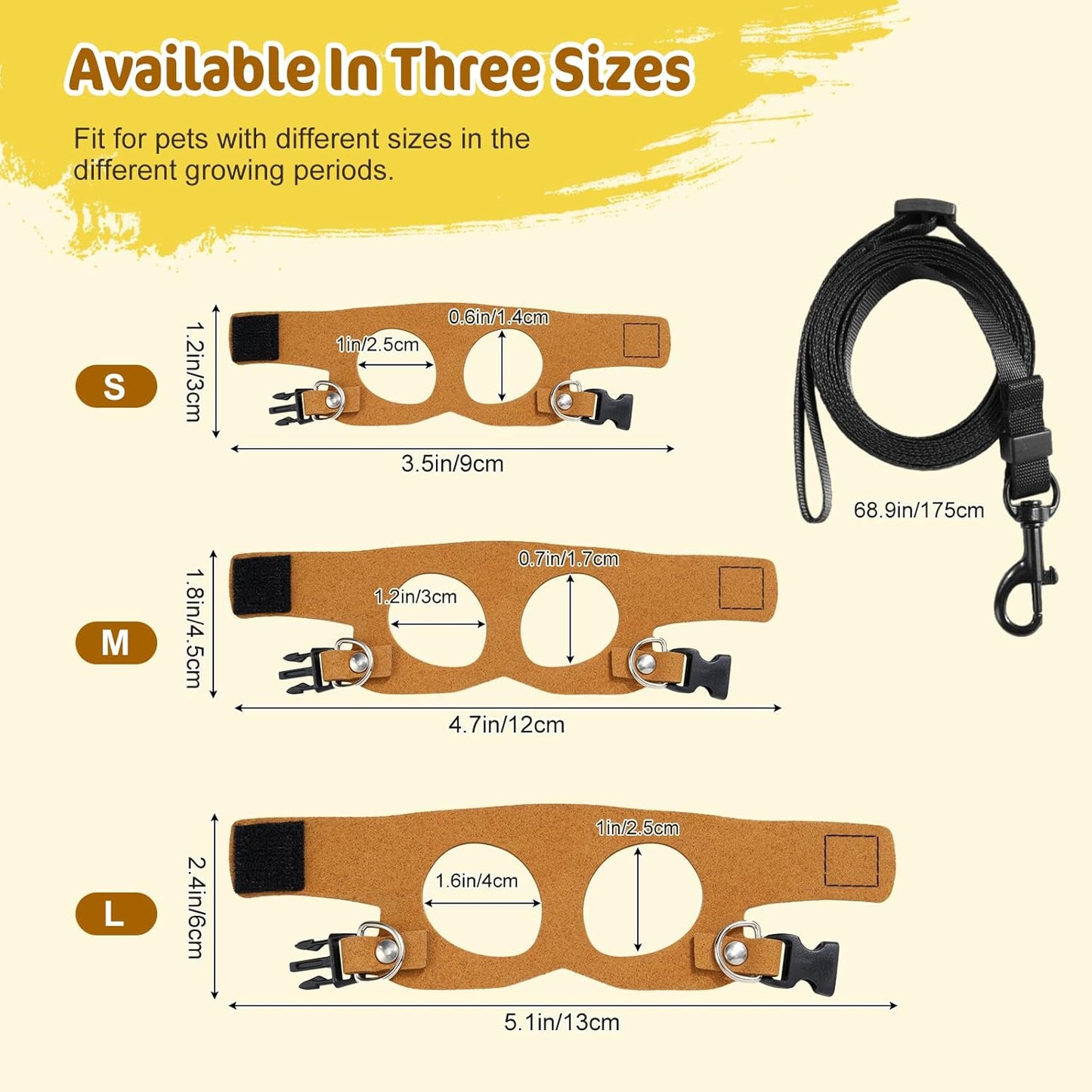 Pawaboo Adjustable Bearded Dragon Harness and Leash, 3 Size Leather Reptile Leash Outdoor Harness Leashs with Bat Wings for Lizard Reptiles Amphibians Small Pet, Small/Medium/Large, Brown