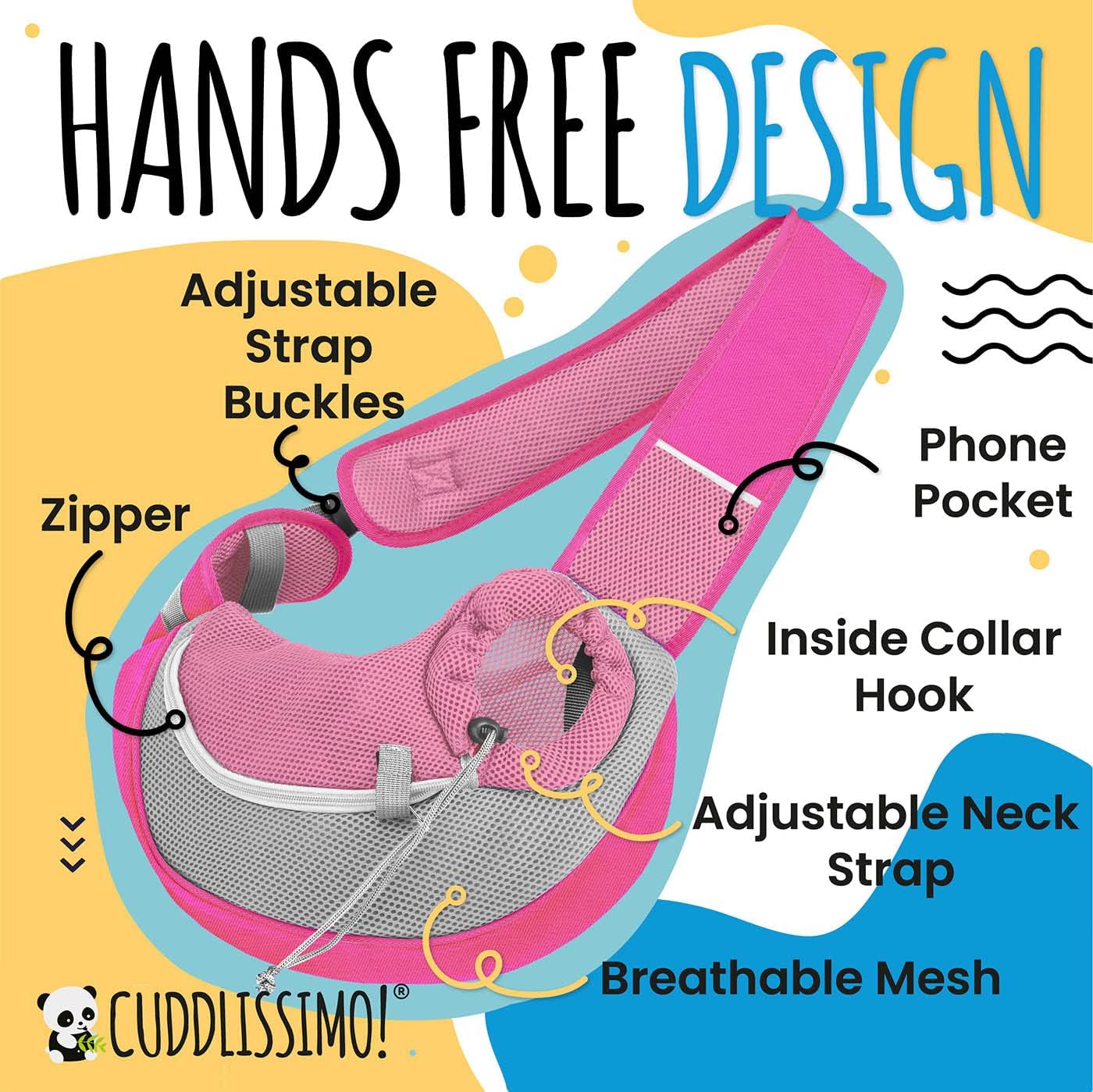 Pet Sling Carrier - Soft Front-Chest Carrying Bag for Small Pets (Ideal for Dogs, Puppies & Cats 6–10 lbs) - Carefully Sized for Yorkshire Terrier, Maltese, Toy Poodle, Papillon -(Pink-L)