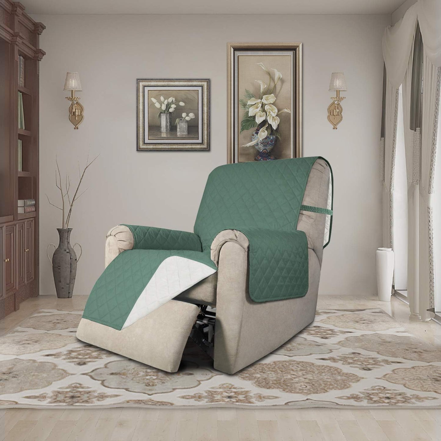 Easy-Going Recliner Sofa Slipcover Reversible Sofa Cover Water Resistant Couch Cover Furniture Protector with Elastic Straps for Pets Kids Children Dog Cat (Recliner, Cyan/Ivory)