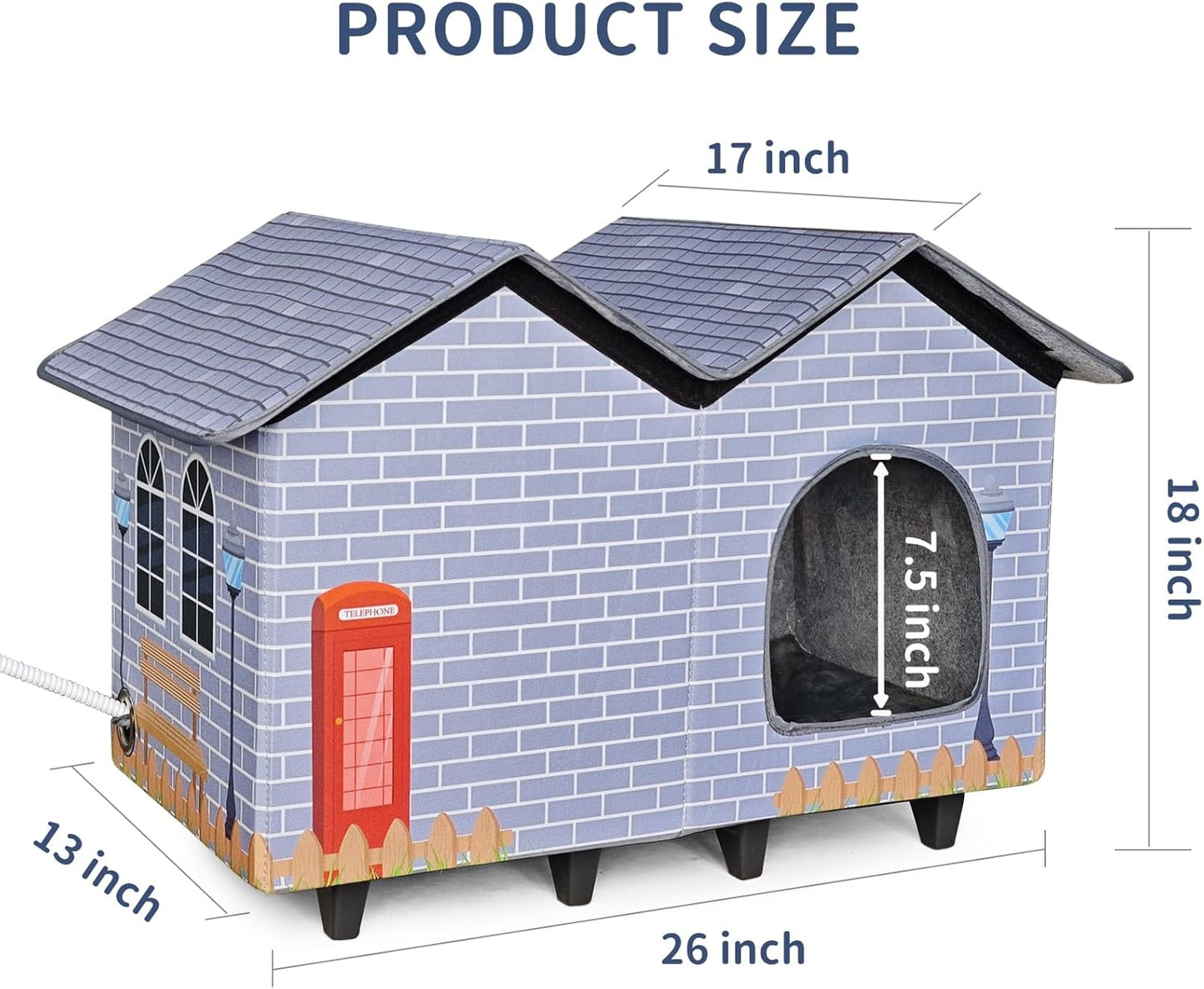 NAMOTEK Heated Cat Houses for Indoor/Outdoor Cats with Elevated Heated Cat Bed Providing Safe Feral Cats, Easy to Assemble Large (23" x 13" x 18")