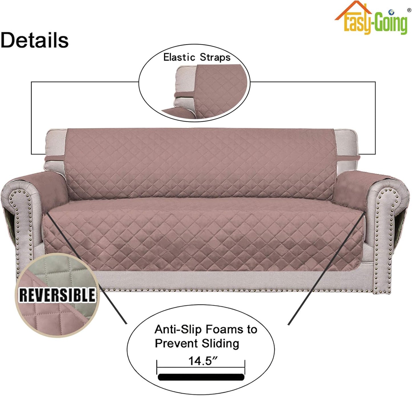 Easy-Going Sofa Slipcover Reversible Loveseat Sofa Cover Couch Cover for 2 Cushion Couch Furniture Protector with Elastic Straps for Pets Kids Dog Cat (Oversized Loveseat, Pink/Beige)