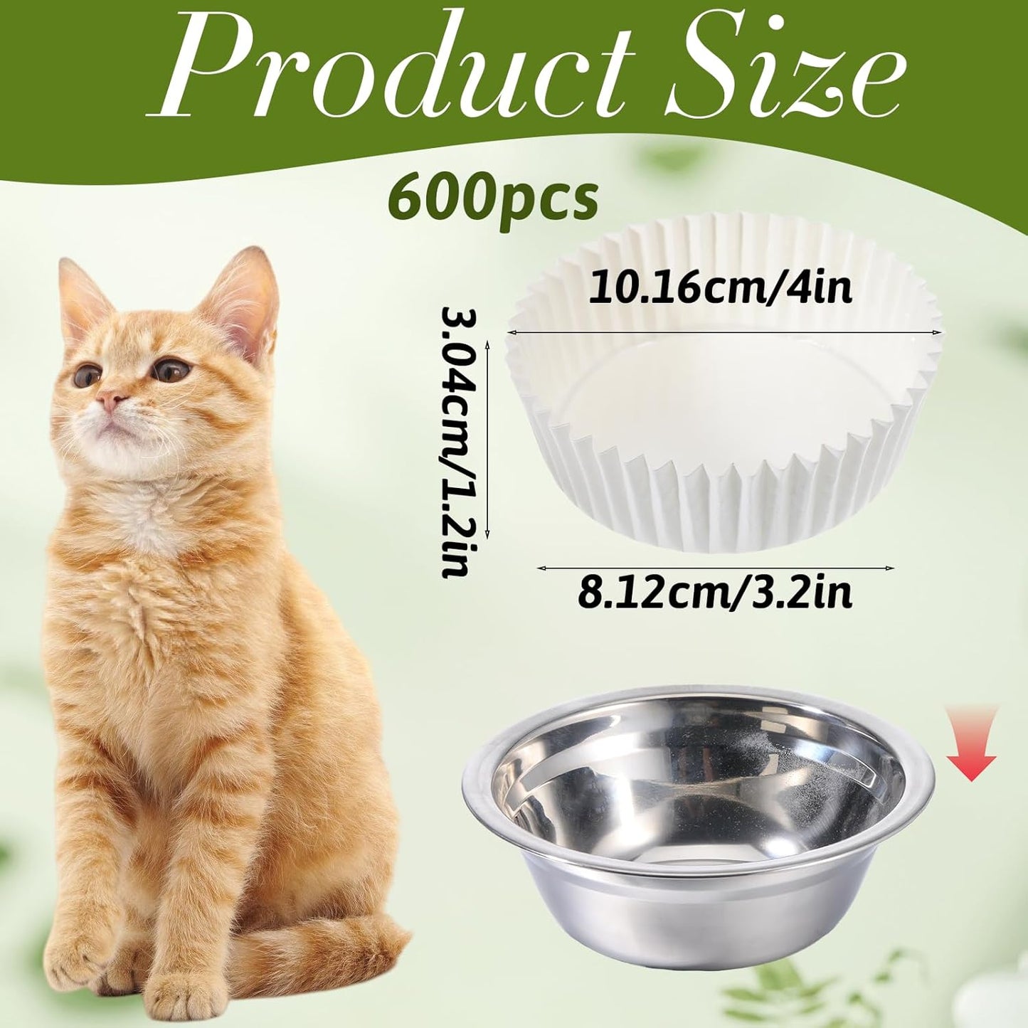 600 Pcs Large Pet Disposable Feeding Bowls Liner, 4 x 1.2 Inch Bulk Cat Food Bowls Pets Feeding Bowl Small Paper Dish Liner for Small Dogs Cats, Paper Bowl for Cat Dishes, Wet Food