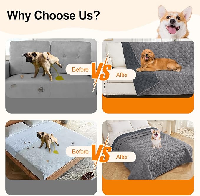 Smiry Waterproof Dog Blanket, 52x82 Inch Soft Pet Bed Cover Reversible, Washable Sofa Couch Furniture Protector for Small Medium Large Dog Puppy Cat, Grey/Dark Grey