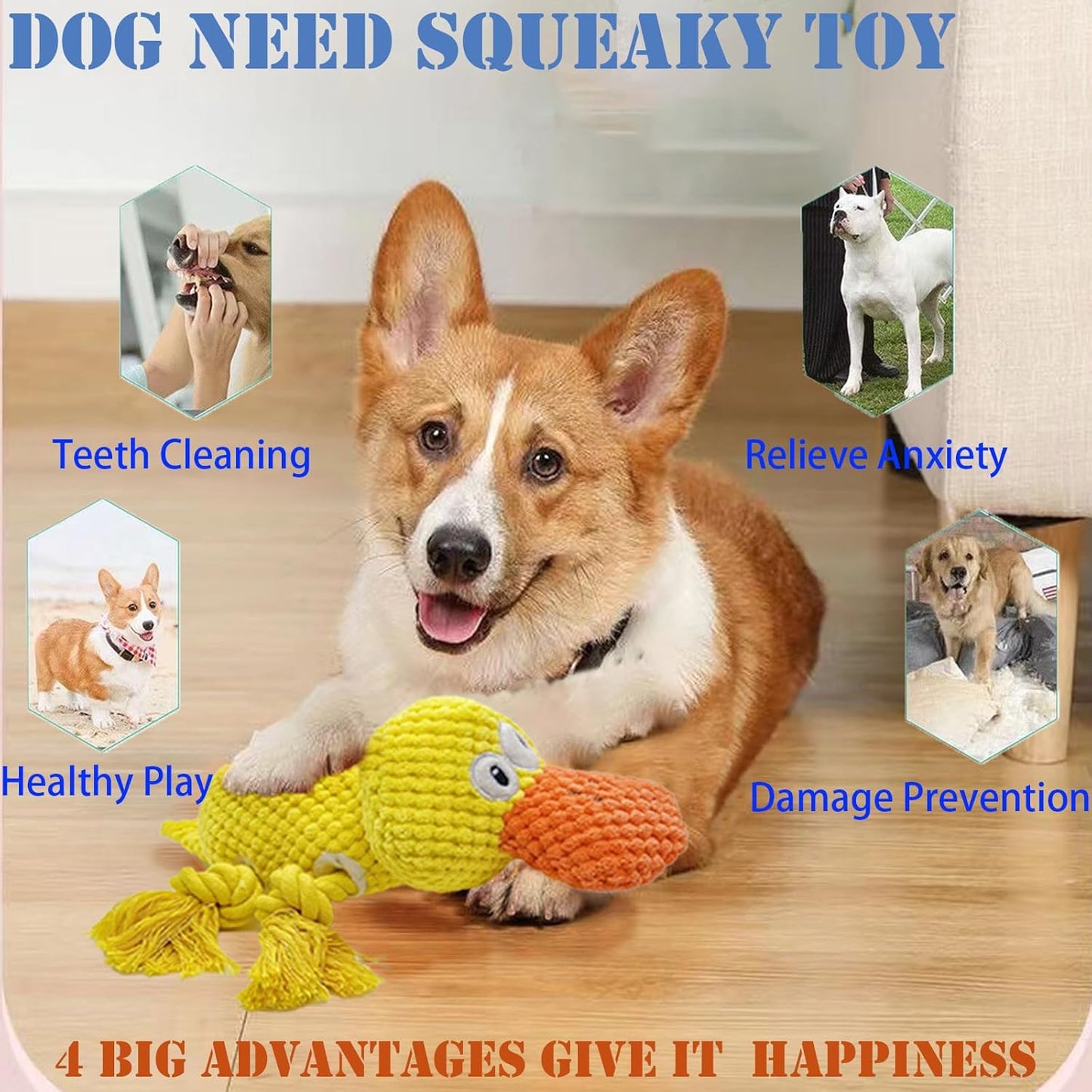 Indestructible Dog Squeak Toys for Big Dogs, Durable Chew Toys for Aggressive Chewers, Tough Stuffed Animals, Toys with Cotton Material and Crinkle Paper,Suitable for Large, Medium and Small Dogs