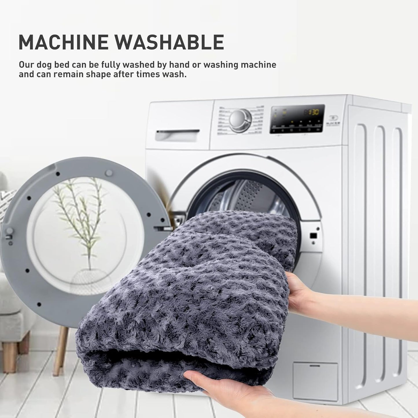 KSIIA Washable Dog Bed Deluxe Plush Dog Crate Beds Comfy Kennel Pad Anti-Slip Pet Sleeping Mat for Large, Jumbo, Medium, Small Dogs Breeds, 29" x 21", Dark Grey