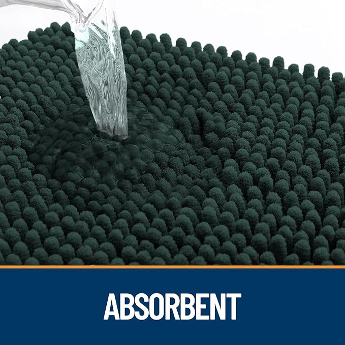 OLANLY Door Mat for Muddy Dog Paws 24x16, Absorbent Chenille Mud Doormat with Paw Print Design, Non-Slip Washable Doormat for Indoor Entryway, Quick-Dry Pet Bed Mats for Dirty Dogs, Blackish Green