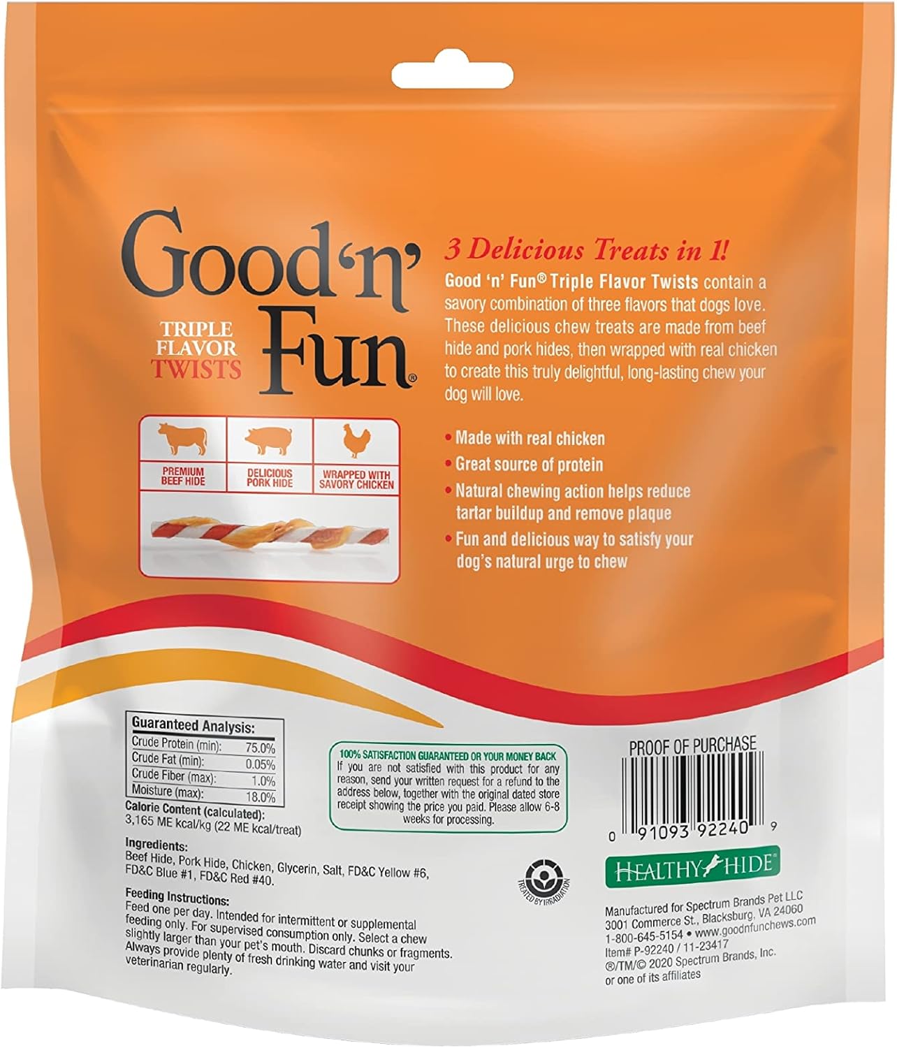 Good 'n' Fun Triple Flavor Twists, Treat Your Dog to Premium Cuts of Real Meat with Rawhide