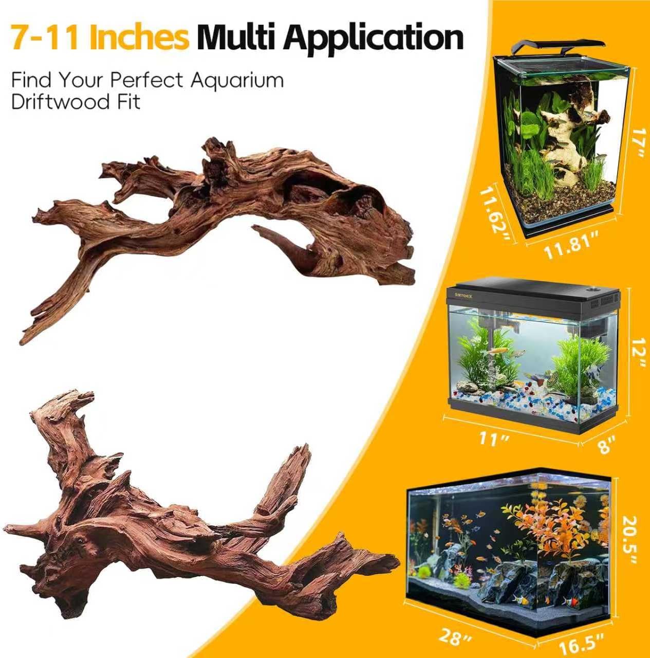 EFFIELER Natural Driftwood for Aquarium Decor – Real Wood Branches for Fish Tank, Reptile Habitat, Terrarium, Hermit Crab, Shrimp Tank,Safe for Aquatic Pets – Unique Size (7-11Inch, 3-Pack)