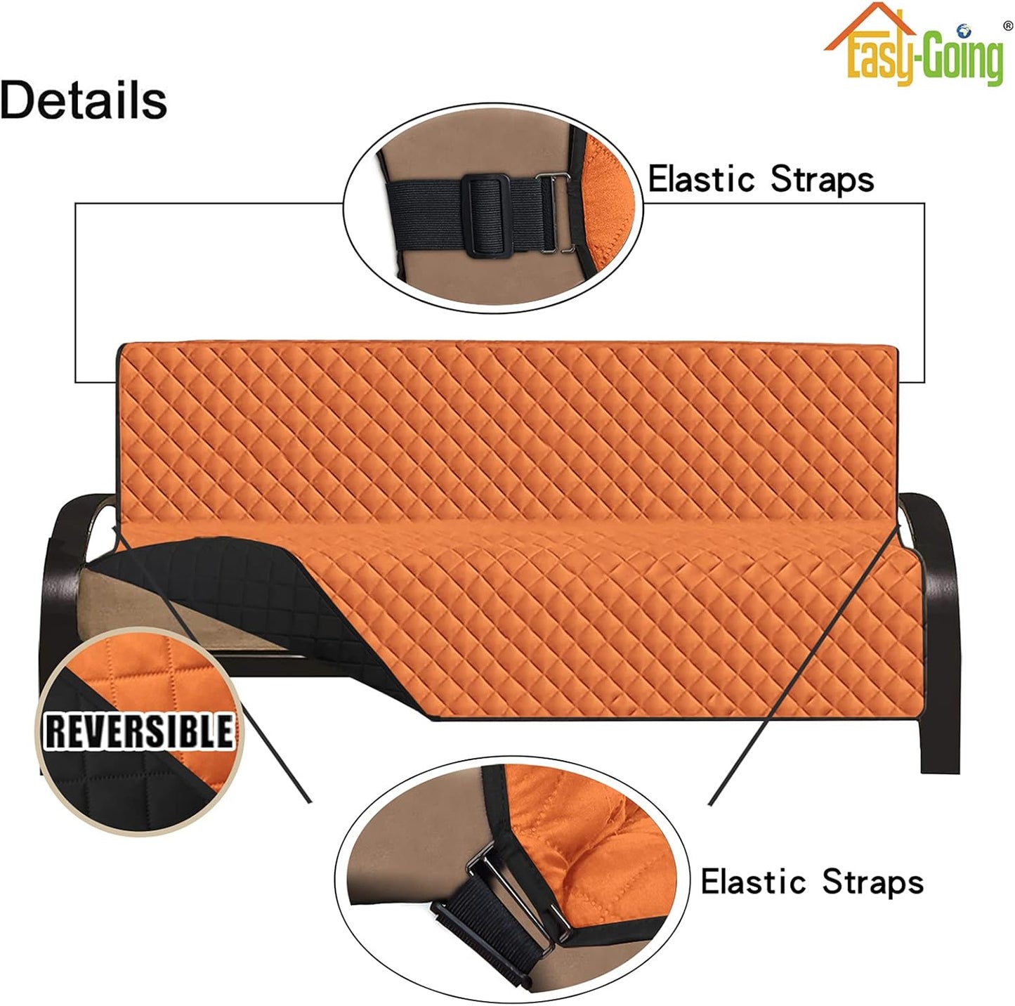 Easy-Going Futon Slipcover - Reversible Sofa Cover, Armless, Water Resistant - Protects Furniture from Pets & Kids (Orange/Black)