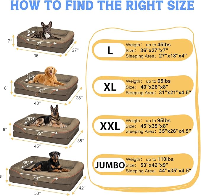 Washable Orthopedic Large Dog Bed - XL Large Dog Bed with Removable Bolsters Cover Foam Support Big Dogs Beds Non-Slip Bottom & Waterproof