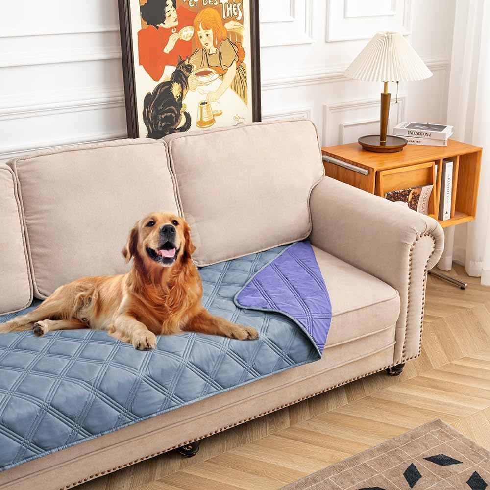fuguitex Waterproof Dog Blanket Reversible for Small Dogs Resistant Leakproof Washable Couch Cushion Bed Protector Cover for Indoor Furniture Pet Friendly(30"*70",Violet Blue+ Light Blue)