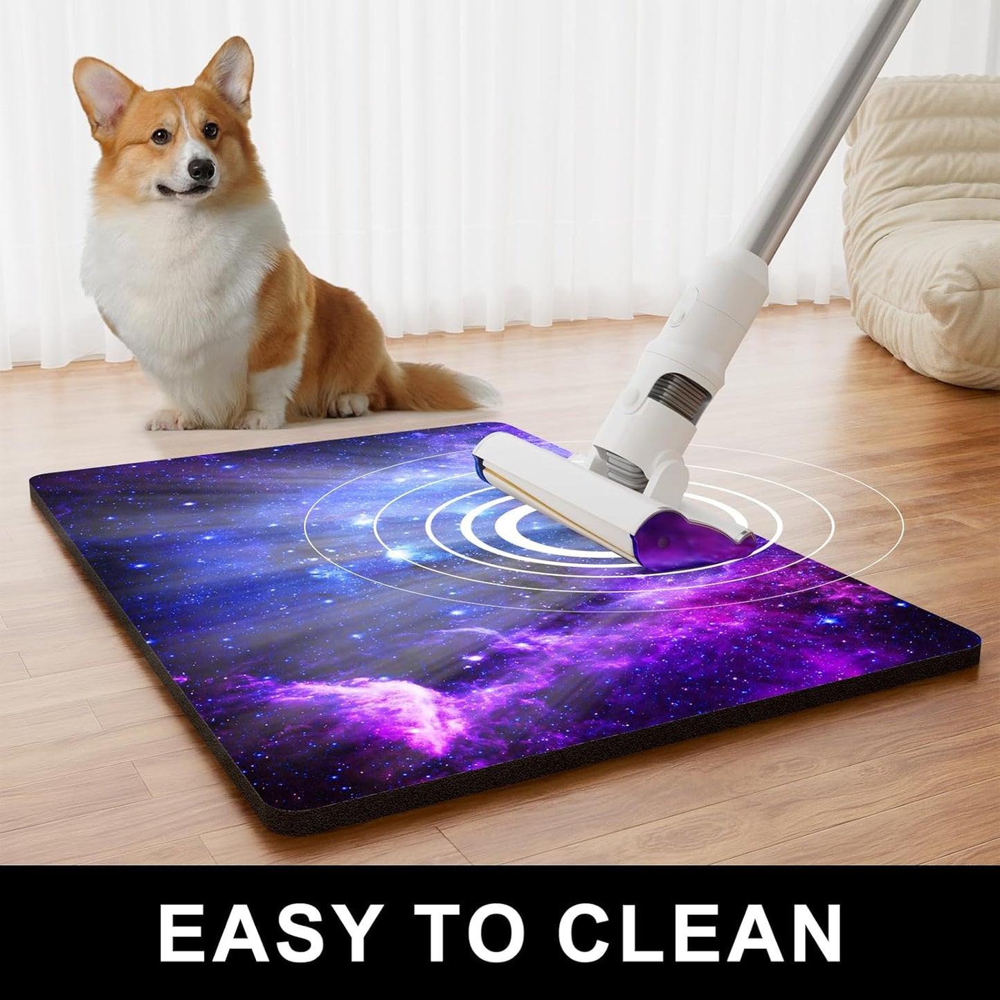 Dog Food Mat, 12" x 19" Nebula Absorbent Dog Cat Bowl Mat for Food and Water, Cute Anti-Slip Rubber Pet Feeding Rug Protect Floors, Placemat for Feeding & Watering Supplies, Blue Purple