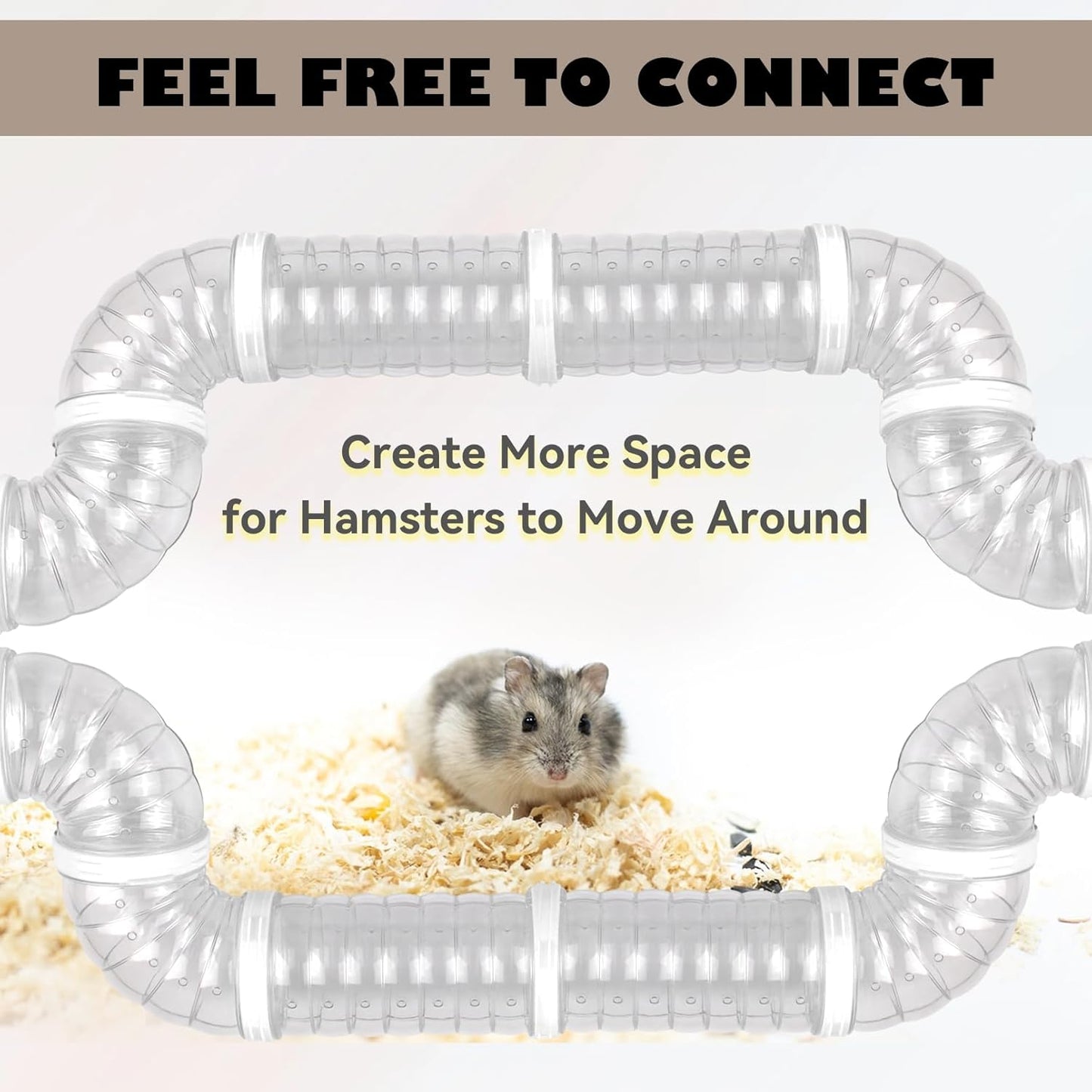 8 PCS Hamster Tunnel Kit,Transparent Curved Pet Cage Tube Set Dwarf Hamster Accessories DIY Toy Connection External Pipe for Mice Rat(White)
