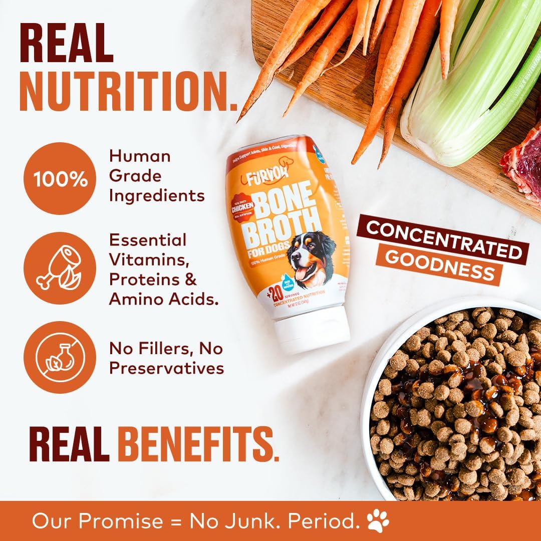 Chicken Bone Broth Concentrate for Dogs - Collagen Protein Supplement for Digestion, Mobility, Coat, Immune System, Joints - Healthy Dog Food Topper - Human Grade, Made in USA (12 oz, 20 Servings)