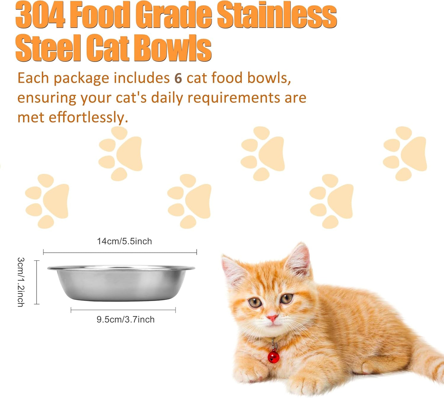 6 Pcs Stainless Steel Cat Bowls, Metal Cat Bowls Whisker Friendly, 5.5Inch Shallow Wide Cat Food Dishes, Replacement Basic Cat Plates