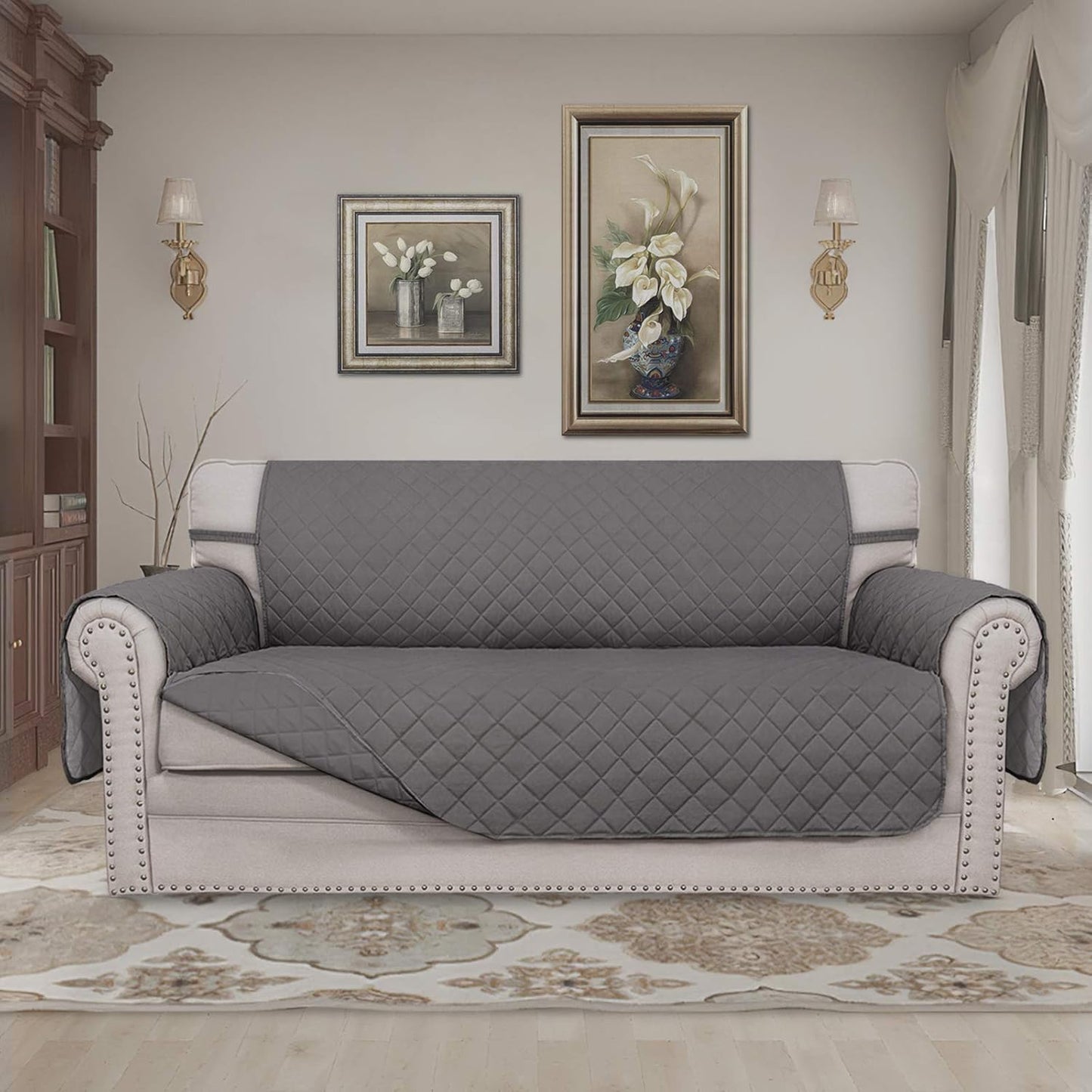 Easy-Going Sofa Slipcover Reversible Loveseat Sofa Cover Couch Cover for 2 Cushion Couch Furniture Protector with Elastic Straps for Pets Kids Dog Cat (Oversized Loveseat, Gray/Gray)