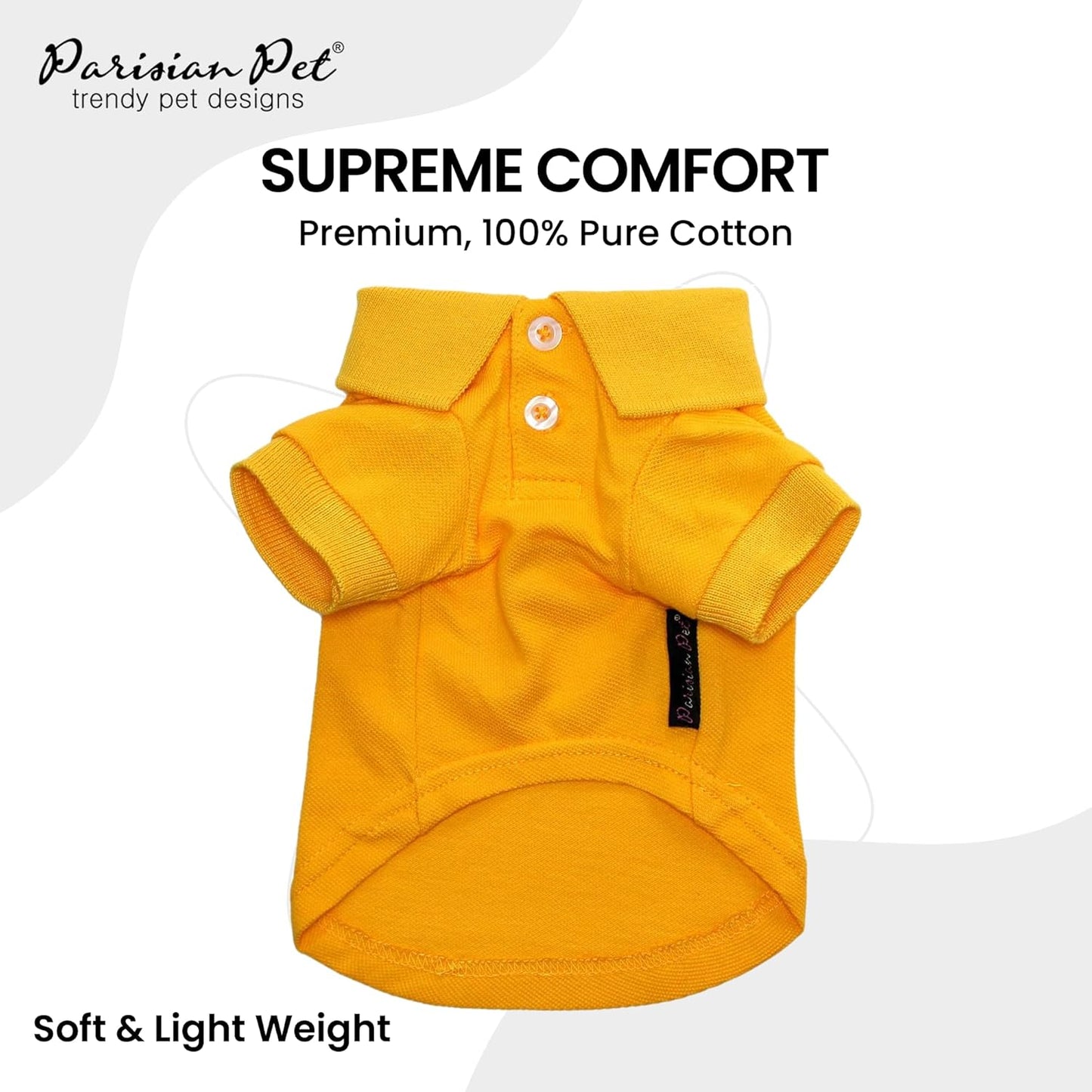 Parisian Pet Dog Polo Shirts - Breathable Cotton Shirt - Solid Yellow, Summer Pullover - Button Up Collar Polo for Large Dogs XL