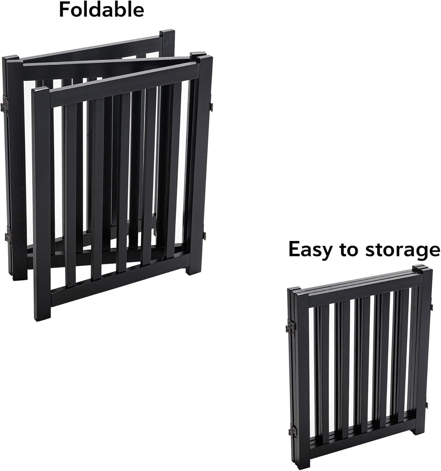 LZRS 3-Panel Wooden Free Standing Foldable Dog Gate Indoor – 24" High,Step-Over Safety Pet Gate for Doorways, Stairs, Hallways, Indoor Dog Barrier for Small to Medium Dogs & Puppies, Black
