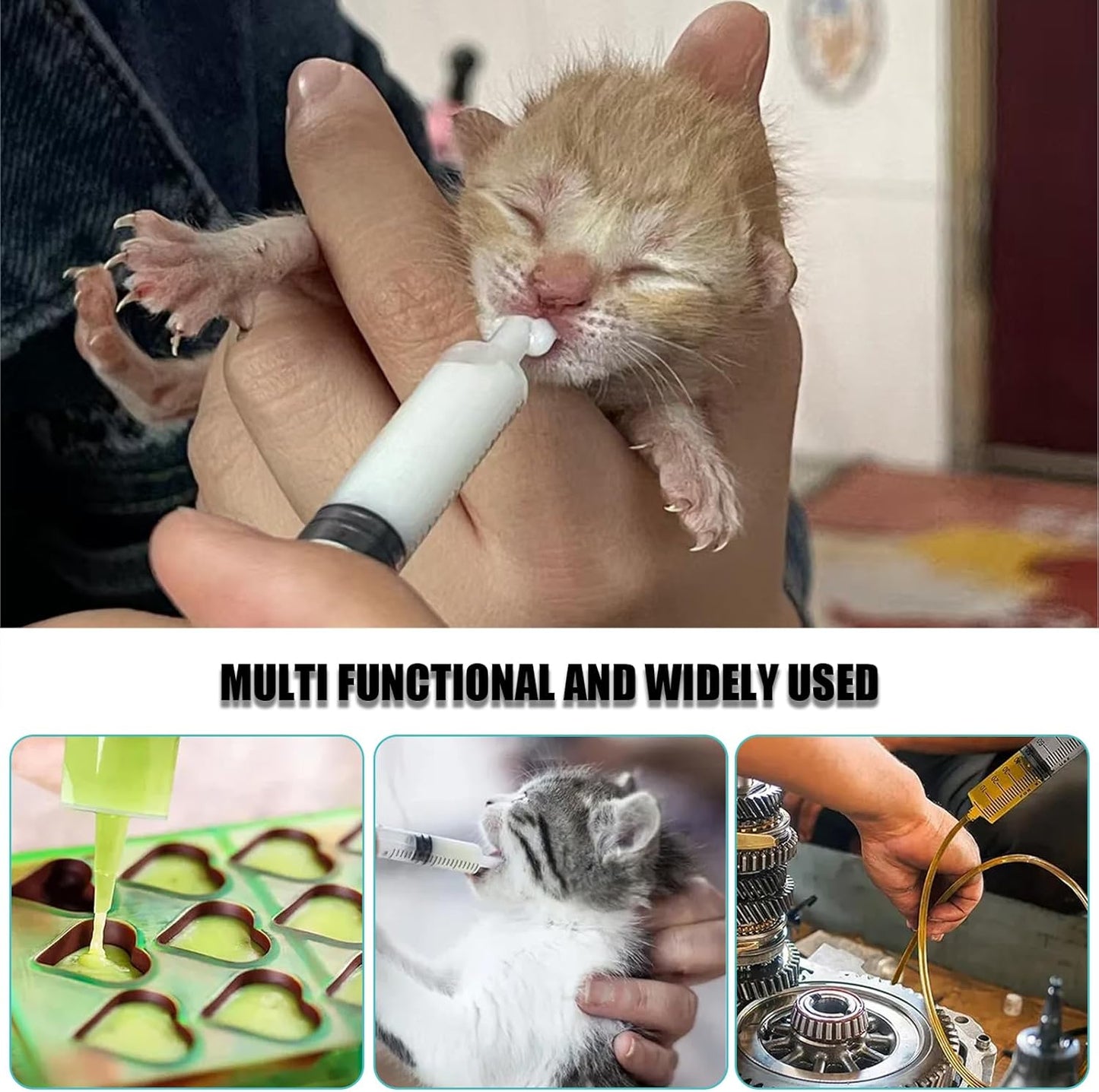 Baby Bird Feeding Syringe Set, Pet Parrot Milk Feeding Syringe with Tubes, Parrot Feeding Tubes Measuring Tools for Feeding Pets Scientific Industrial Labs… (10ml+20ml+60ml +2 spoons)