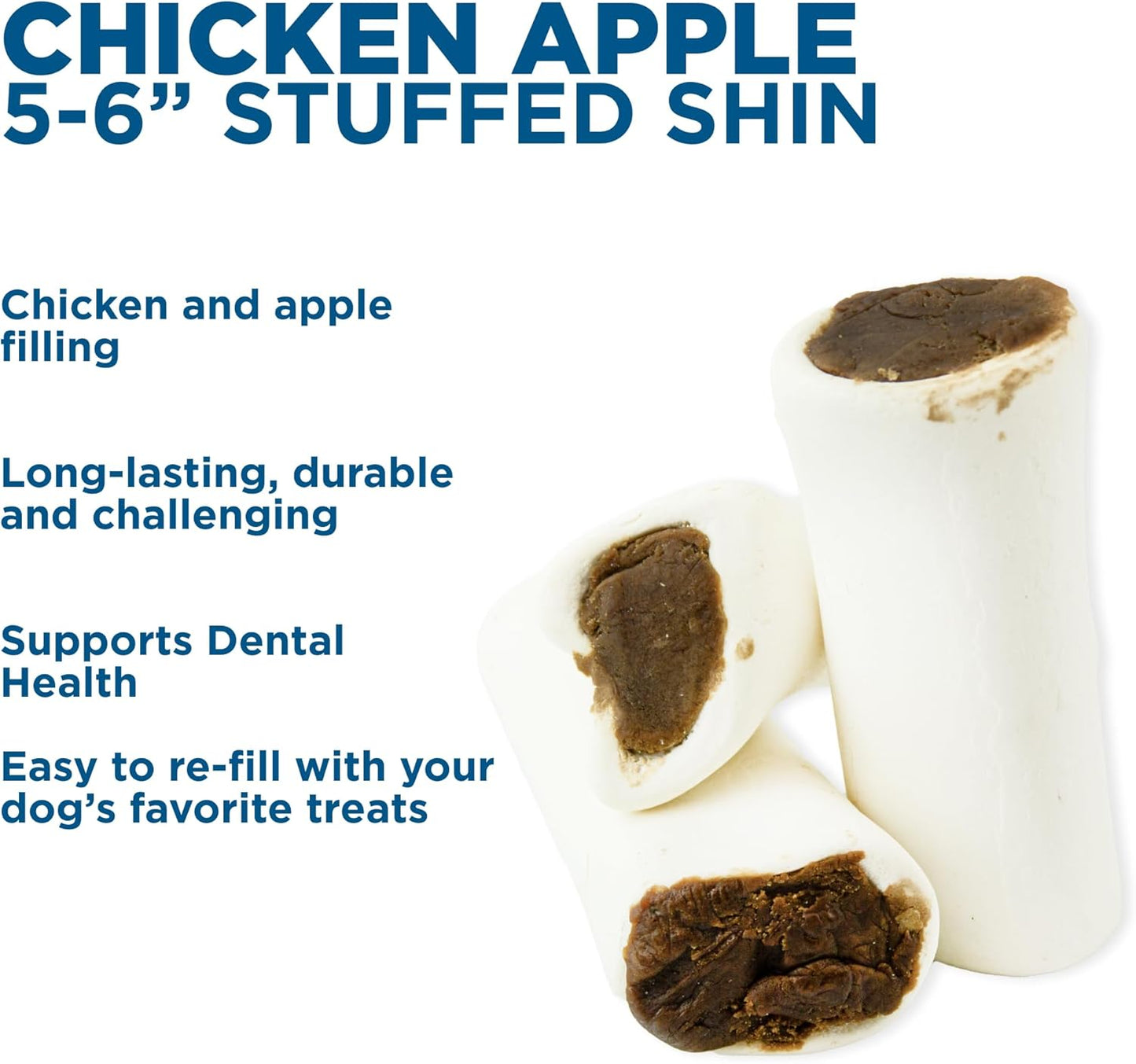 Best Bully Sticks 5-6 Inch Chicken and Apple Filled Shin Bones for Dogs - 5 Count (Pack of 1) - Easily Digestible, Long-Lasting, Refillable Treat