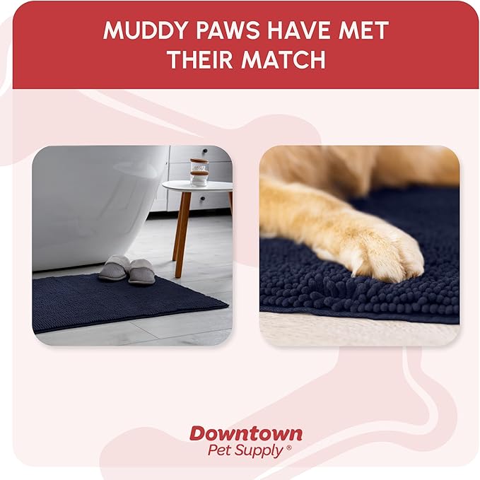 My Doggy Place Microfiber Dog Mat for Muddy Paws, 36" x 26" Navy Blue - Absorbent and Quick-Drying Dog Paw Cleaning Mat, Washer and Dryer Safe - Non-Slip Rubber Backed Dog Floor Mat, Large
