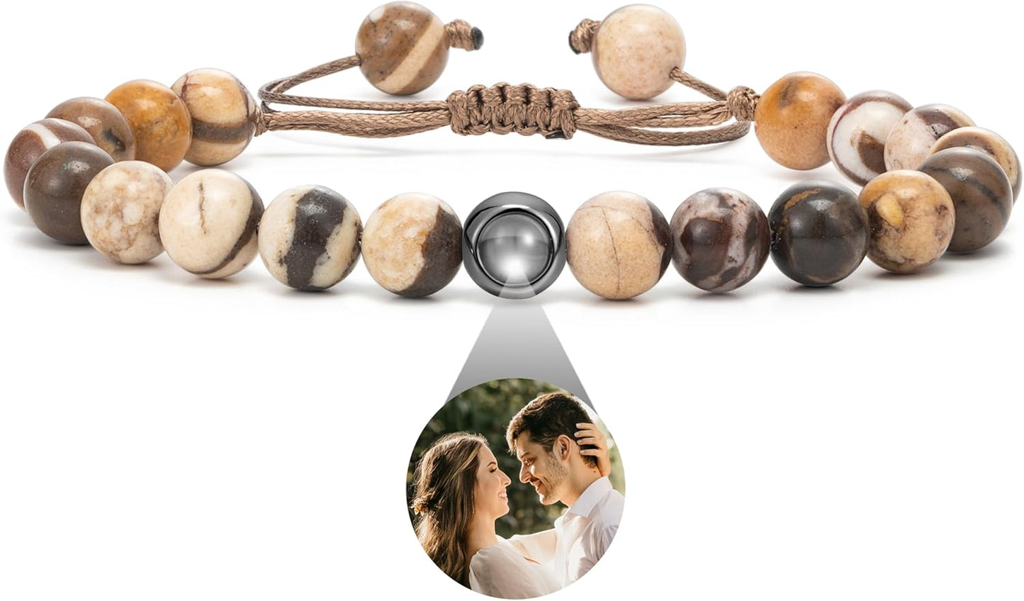 EMIRISTIC Custom Photo Bracelet - Personalized Picture Natural Stone Cuban Chain Bracelet - Any Special Day Gifts