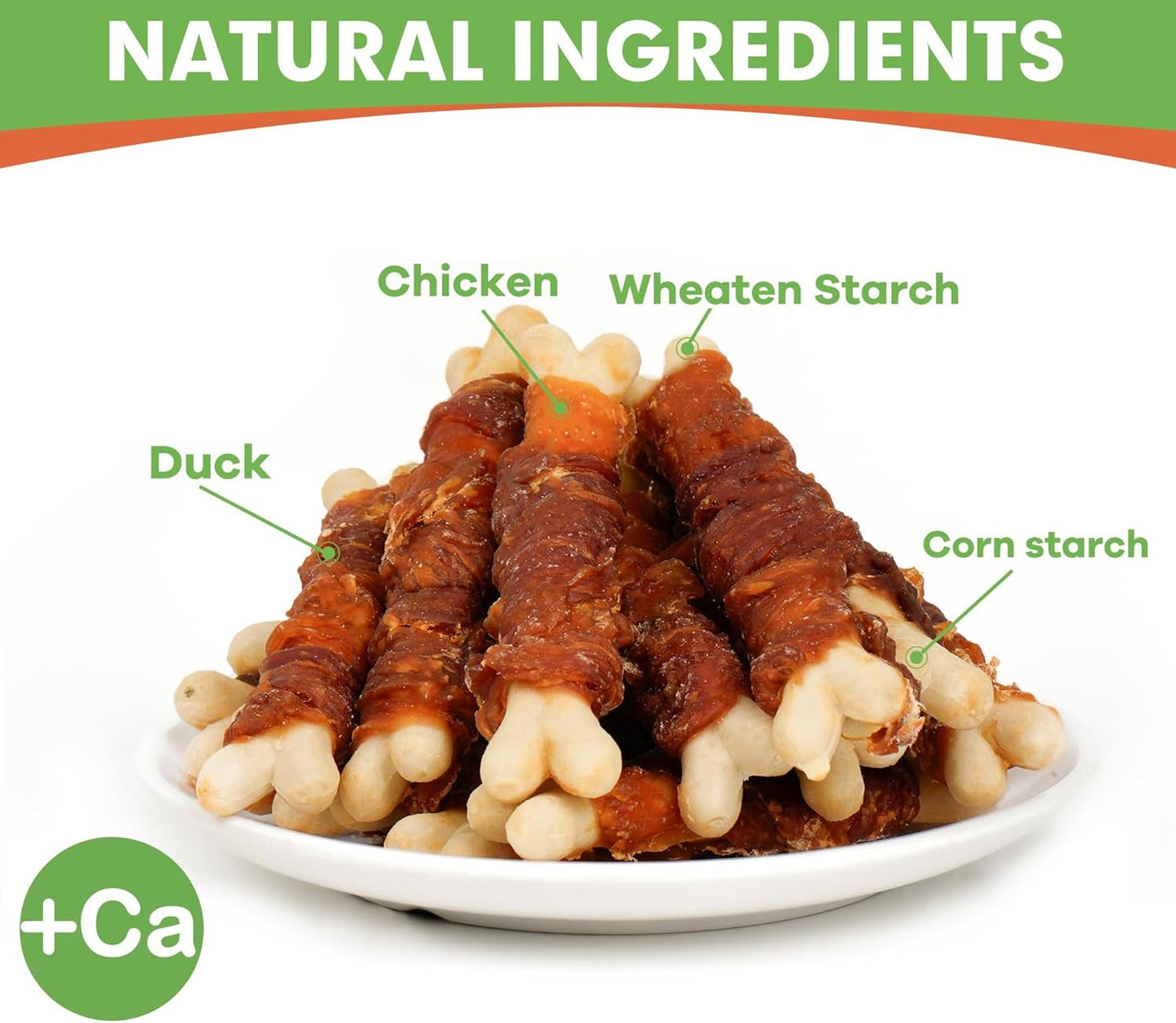 MON2SUN Double Flavor Dog Treats, 4 Inch Chicken and Duck Wrapped Calcium Bones, Rawhide Free Chews for Small Dogs, Teeth Cleaning Bones, 10.58oz (15 Count-Pack of 1)