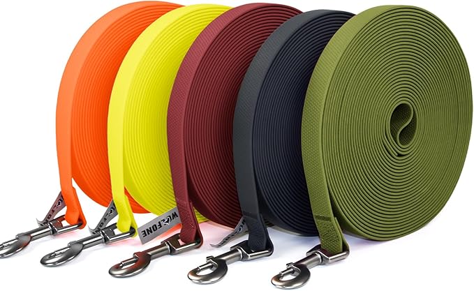 Wolfone 15m Dark Green Heavy Duty Robust Training Dog Leash with Anti-Slip Handle，Waterproof Long Dog Leash for Outdoor Activities