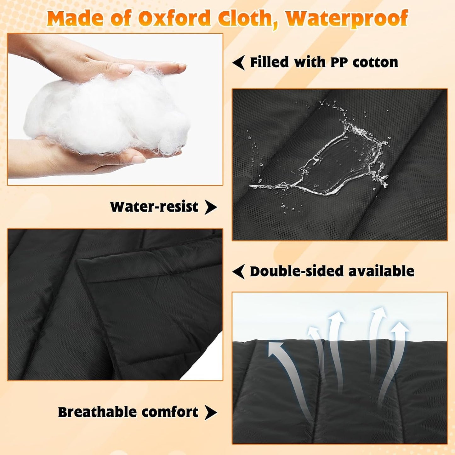 BWOGUE Large Outdoor Dog Bed, Portable Waterproof Camping Mat, Washable Travel Mat with Carry Bag for Medium and Large Dogs, 47"X27" (Black)