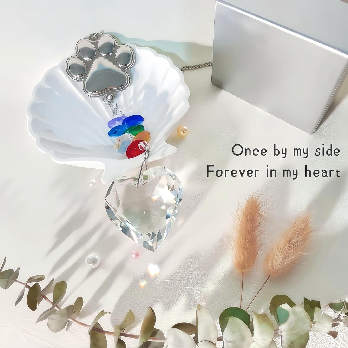 Pet Memorial Gifts for Dogs Cat: Loss of Dog Sympathy Gift- Rainbow Bridge Heart Shape Crystal Suncatcher, Pet Remembrance Ornament in Memory of Puppy, Thoughtful Passing Away Sympathy Keepsake