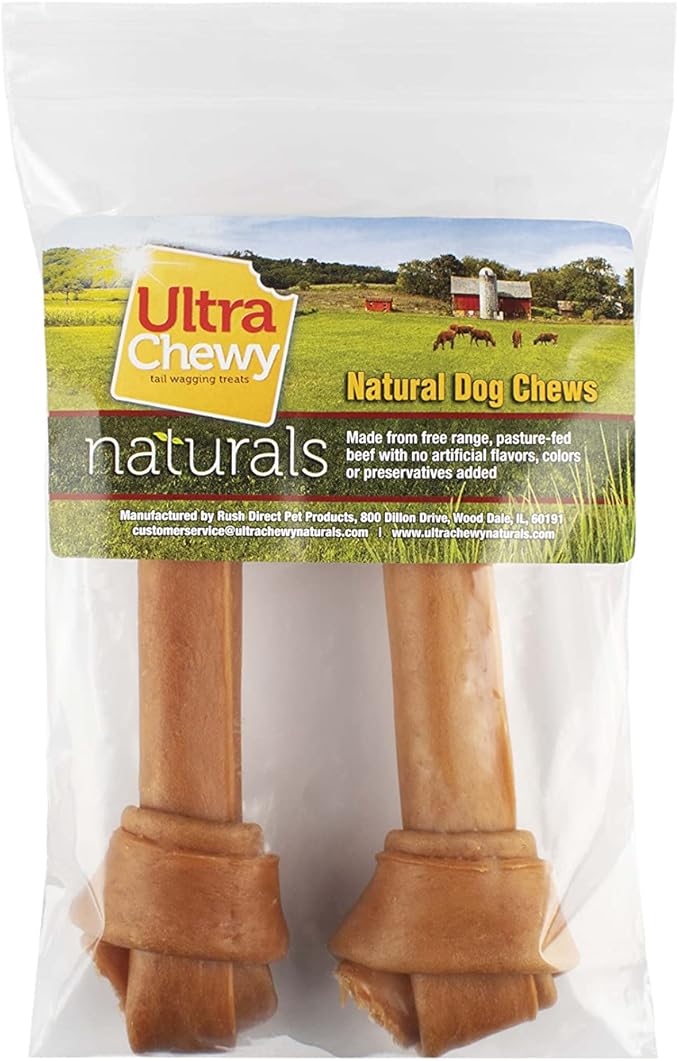 Ultra Chewy Turkey Tendon Knotted Bones for Dogs - Premium All-Natural, Hypoallergenic, Long-Lasting Dog Chew Treat, Easy to Digest, Ingredient Sourced from USA (7 Inches - 2 Pack)