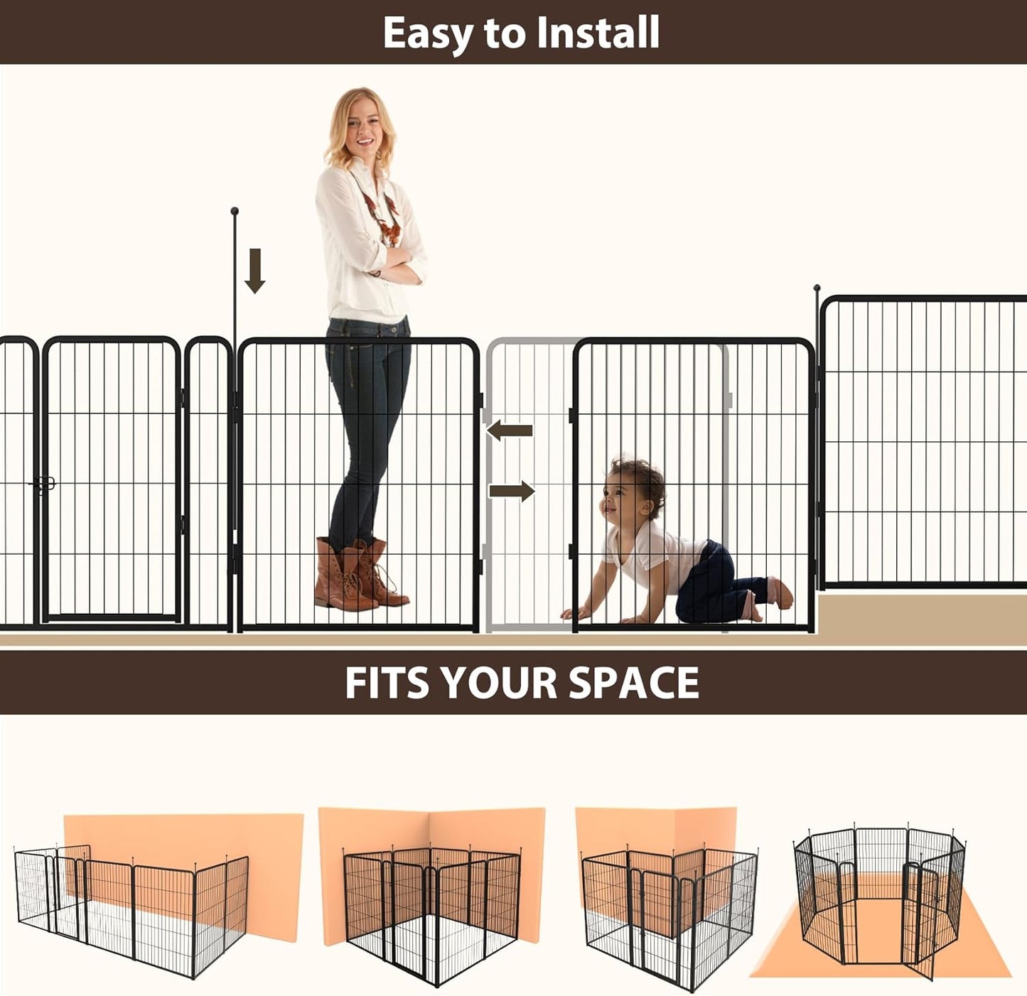 mestyl Dog Play Pen Indoors, Heavy Duty Metal Puppy Playpen, Portable Dog Exercise Pen Temporary Pet Fence with 2 Gate, 32" Height 16 Panels Foldable Dog Kennel for Large/Medium/Small Dogs