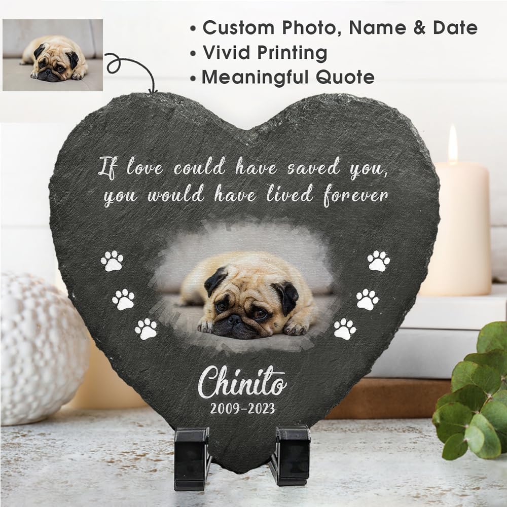 Heart Shaped Dog Memorial Gifts for Loss of Dog - Cat Memorial - Personalized Pet Memorial Stone - Dog Sympathy Gift - Pet Memorial Garden Decor