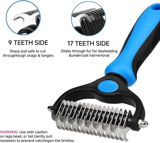 4-in-1 Pet Grooming Kit - Deshedding Rake, Fine Tooth Comb, Grooming Gloves & Massage Brush for Dogs & Cats - Remove Loose Hair, Reduce Shedding, Detangle Mats (Grooming Rake Set)