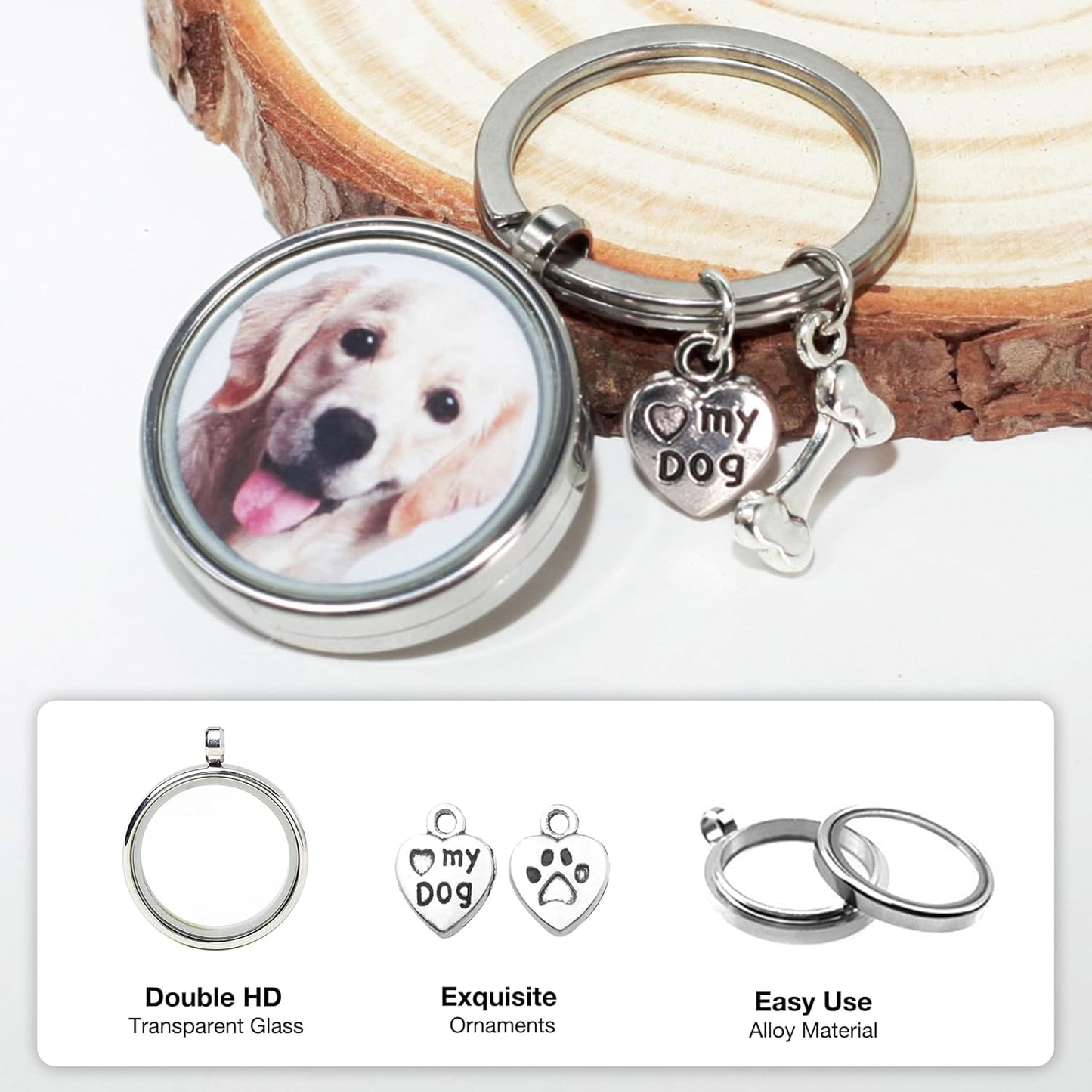 Pet Memorial Keychain for Dogs – Stainless Steel Locket with Photo & Fur Keepsake, Heart & Bone Charms, Pet Loss Memorial Gift for Dog Lovers