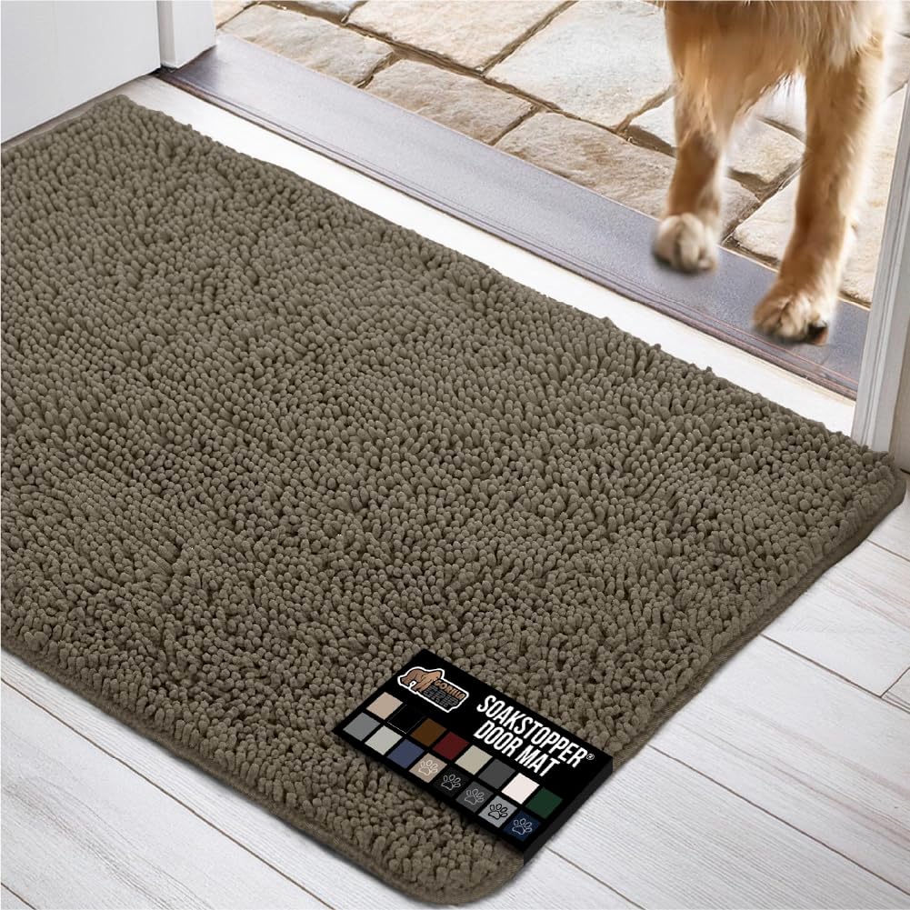 GORILLA GRIP Dog Doormat, Absorbent Doormats for Muddy Dogs Paws, 48x30 Machine Washable Soakstopper Rugs, Cleaner Floors, US Designed Pet Bed Door Mat, Indoor Entrance Pets Rug, Cappuccino