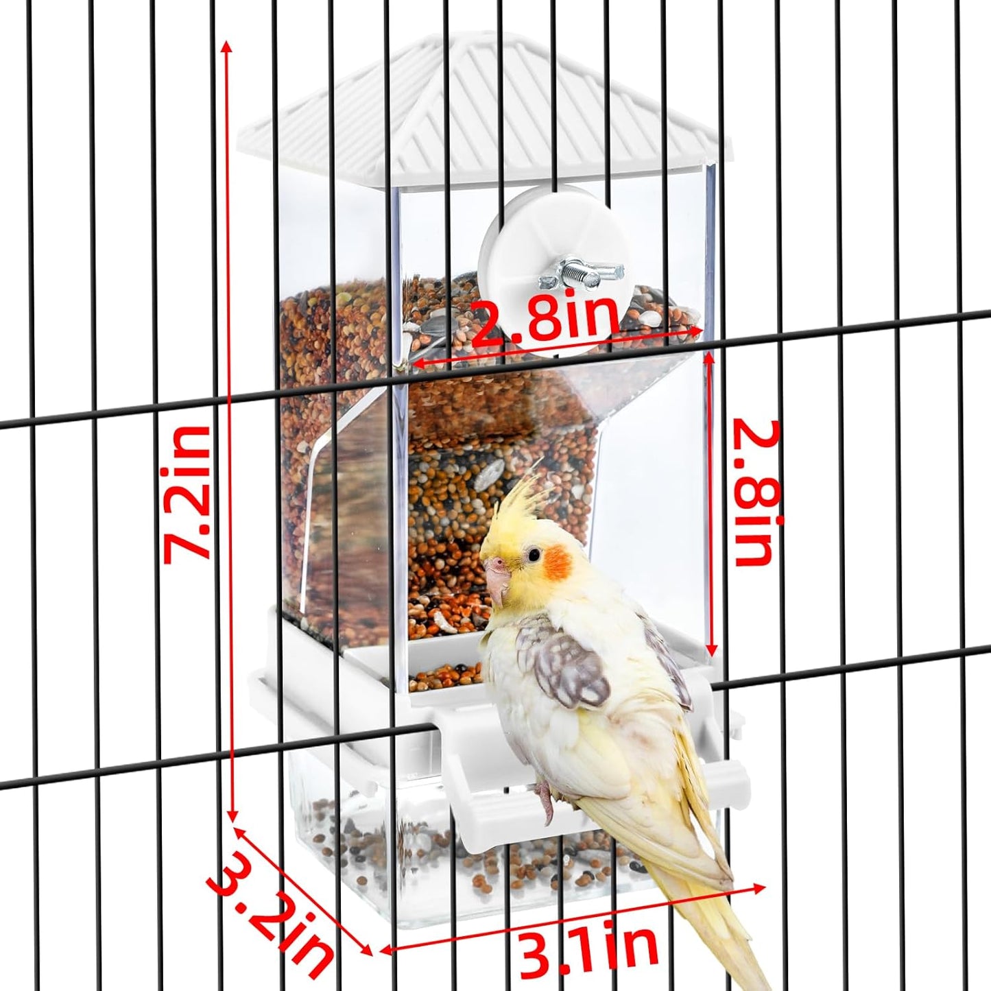 Rypet No Mess Automatic Bird Feeder for Cage,Transparent Acrylic Parrot Seed Feeders,Food Container for Cage,Parrot Feeder Cage Accessories for Small and Medium Lovebirds Parakeets Cockatiel Finch
