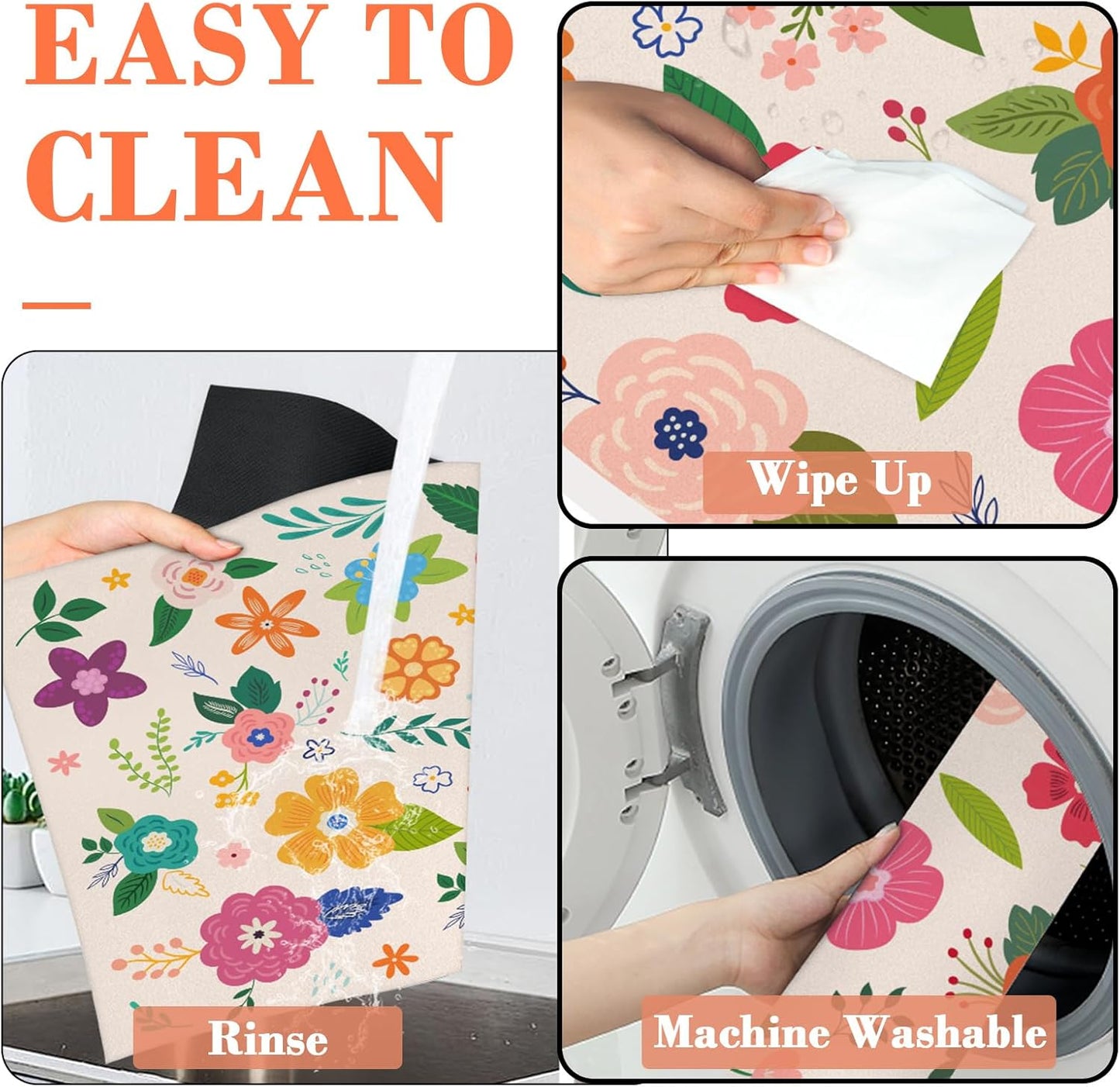 Pet Dog Food Mat Large - Absorbent Non-Slip Placemat for Dog Bowl,Cat Feding Mats for Floors,Dishmat for Food and Water,12"x20"(Colorful Flower)