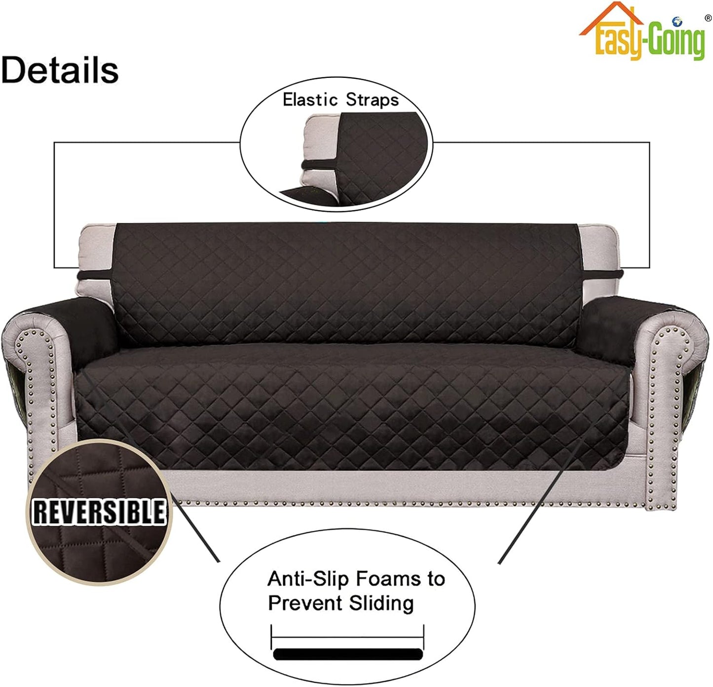 Easy-Going Oversized Chair Sofa Slipcover Reversible Sofa Cover Water Resistant Couch Cover Furniture Protector Cover with Elastic Straps for Pets Dog (Oversized Chair, Chocolate/Chocolate)