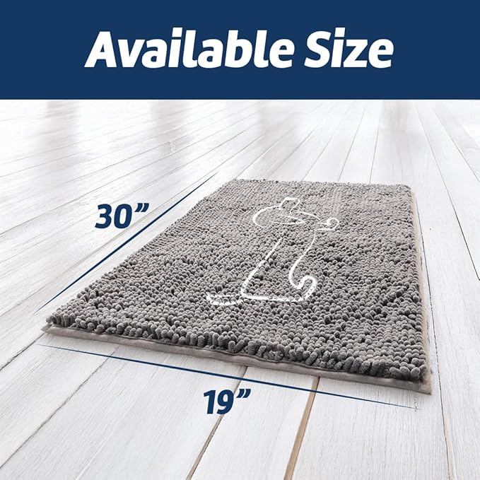 Muddy Mat® Hot Dog Door Embroidery Mat Super Absorbent Microfiber Indoor Outdoor mat for Muddy Paws, Non-Slip Washable Pet Rug, Quick Dry Chenille Entryway Carpet, Machine Washable – Grey 19”x30”