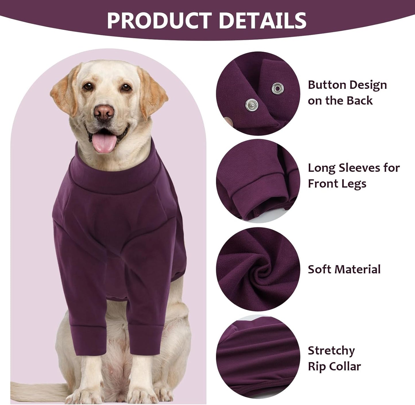 IDOMIK Dog Recovery Suit, Dog Surgery Recovery Suit Front Legs, Comfy Joint Leg Sleeves After Surgery, Elbow Braces Protector for Leg Injuries & Joint Pain, Cone Collar Alternatives,Purple,M