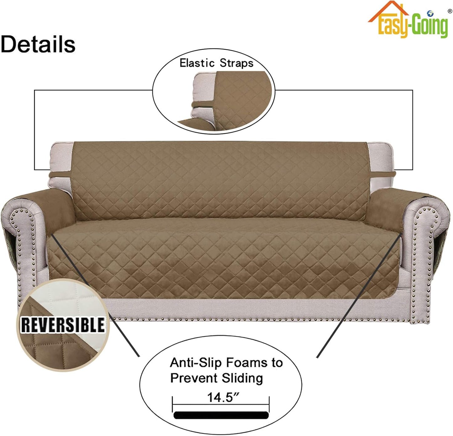 Easy-Going Sofa Slipcover Reversible Loveseat Sofa Cover Couch Cover for 2 Cushion Couch Furniture Protector with Elastic Straps for Pets Kids Dog Cat (Oversized Loveseat, Camel/Ivory)