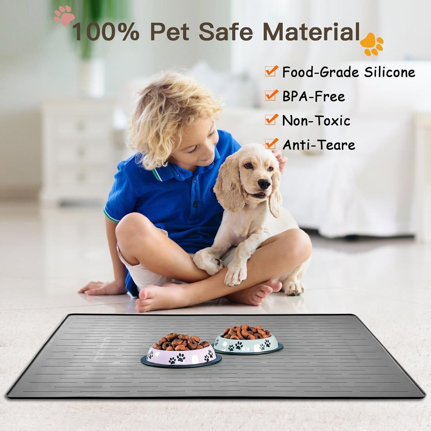 Largest Dog Food Mat, 48"x32" Silicone Dog and Cat Mat for Food and Water Bowls, Thinken Waterproof Non-Slip XXXL Pet Feeding Mat for Floors (Brown)