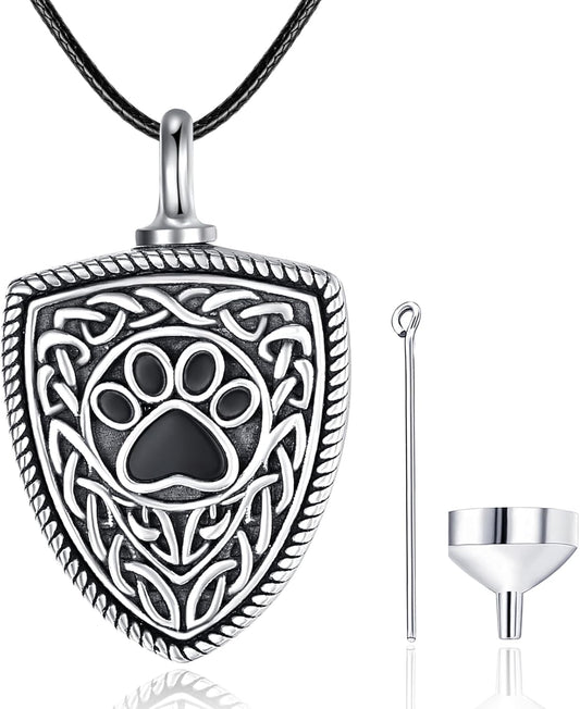 Dreamboat Pet Urn Necklace for Dog Cat Ashes 925 Sterling Silver Paw Print Cremation Keepsake Pendant Celtic Knot Memorial Jewelry Gifts for Women Men