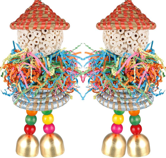 BBjinronjy 2PCS Bird Toys Parrot Foraging Shredder Hanging Toys Sola Balls with Bell for Small Parrots Parakeets Cockatiel Conures Love Birds Budgie Cage Toy