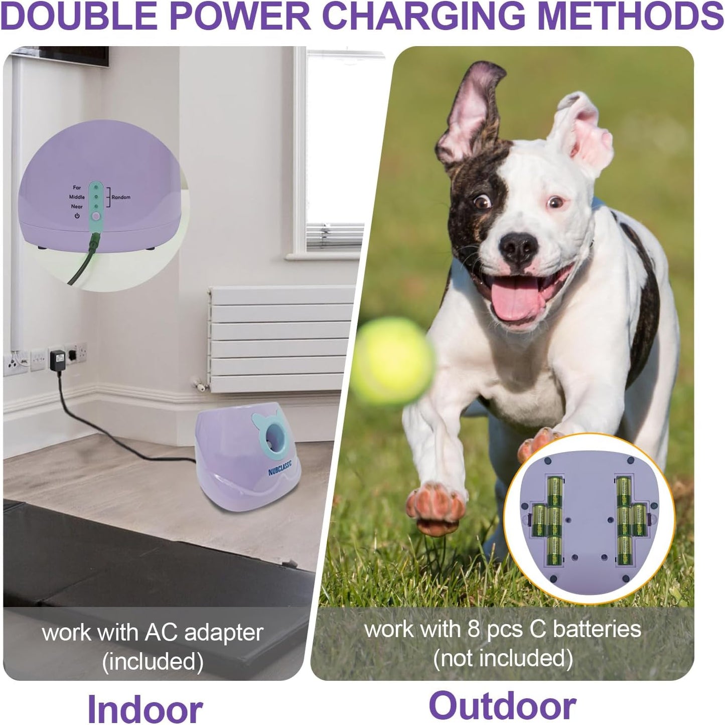 BESTHLS Automatic Dog Ball Launcher Interactive Tennis Ball Thrower Machine for Small Medium Dogs Fetching Distance 10-30ft (Purple)